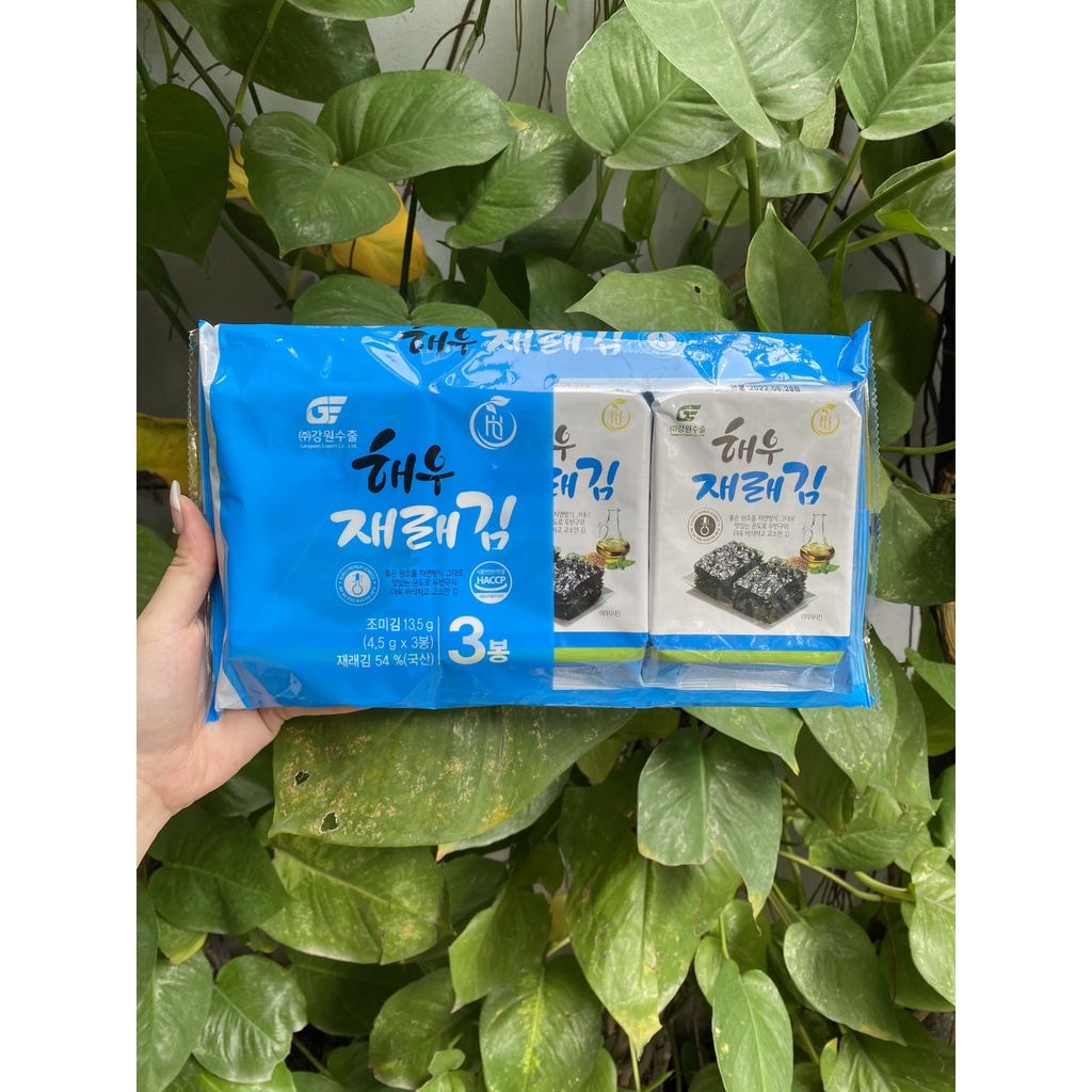 Rong Biển Hàn Quốc Sấy Khô Gangwon Seaweed 54% (Lốc 3 gói x 5g-trắng)