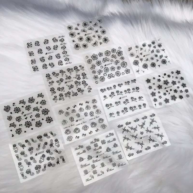 Sticker dán móng nail hoa lá vẽ nét đen