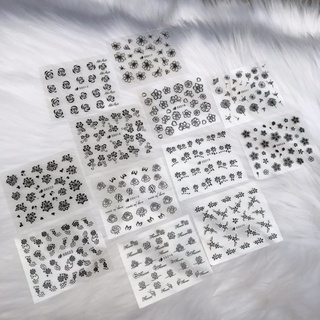 Sticker dán móng nail hoa lá vẽ nét đen