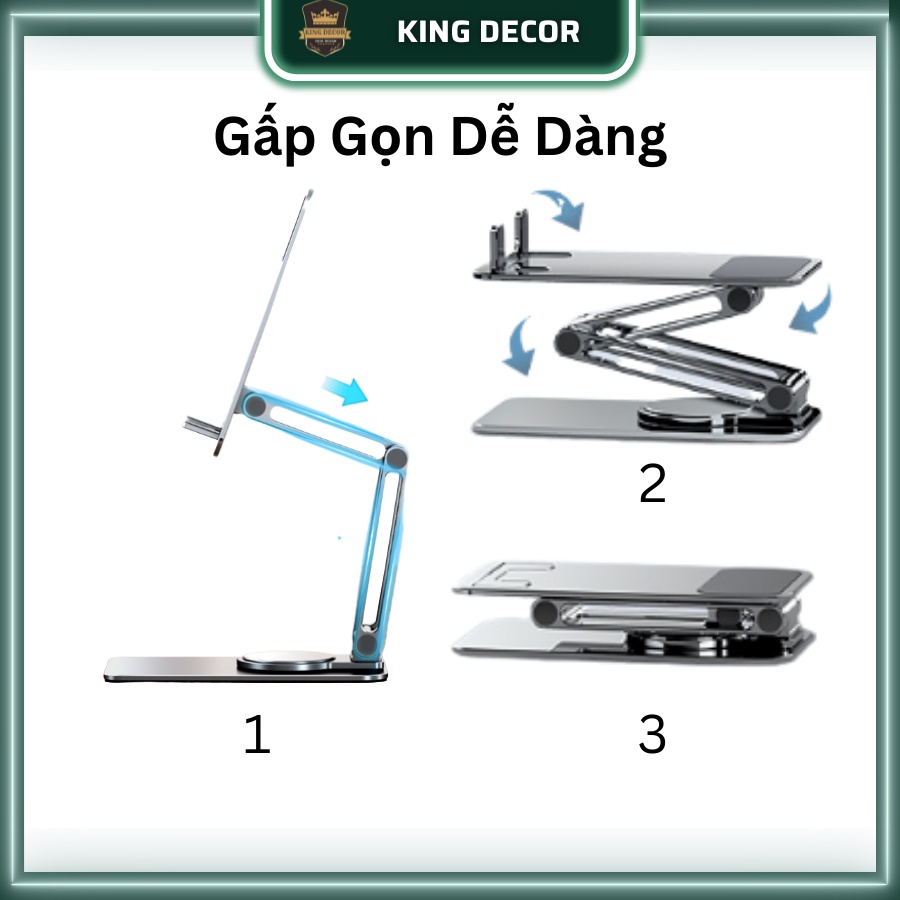 Giá đỡ điện thoại xoay 360 đa năng để bàn bằng kim loại nhôm KingDecor, Giá để điện thoại gấp gọn dễ dàng không đổ. | BigBuy360 - bigbuy360.vn