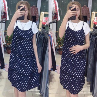 Váy bầu chấm bi hai dây xinh