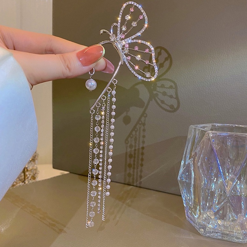 Khuyên kẹp vành tai dáng dài hình bướm đính đá sang trọng độc đáo