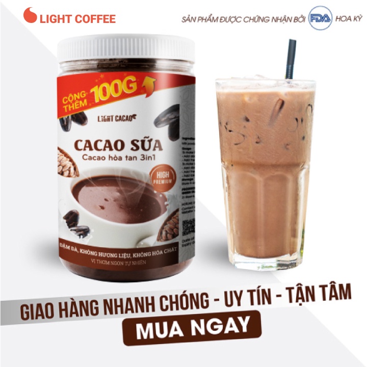 Cacao sữa hòa tan 3in1 Light Coffee, hũ 650g vị đậm đà, không hương liệu