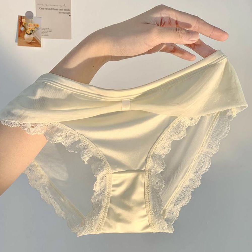 OCEANMAP Sexy Panties Sweet Low-Waist Lace Cotton Crotch Soild Color Girls Women Briefs