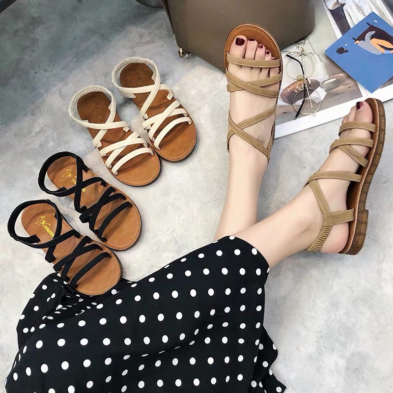 Sandal nữ quai dây chéo đế cao su dẻo xịn hàng QC SẴN HÀNG