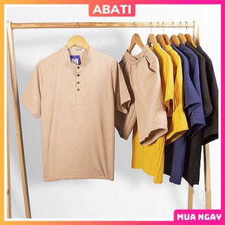 Bộ quần áo nam vải đũi cổ tàu tay ngắn chất liệu đũi thái mềm mịn thoáng mát cao cấp mặc nhà đi chơi dạo phố ABATI