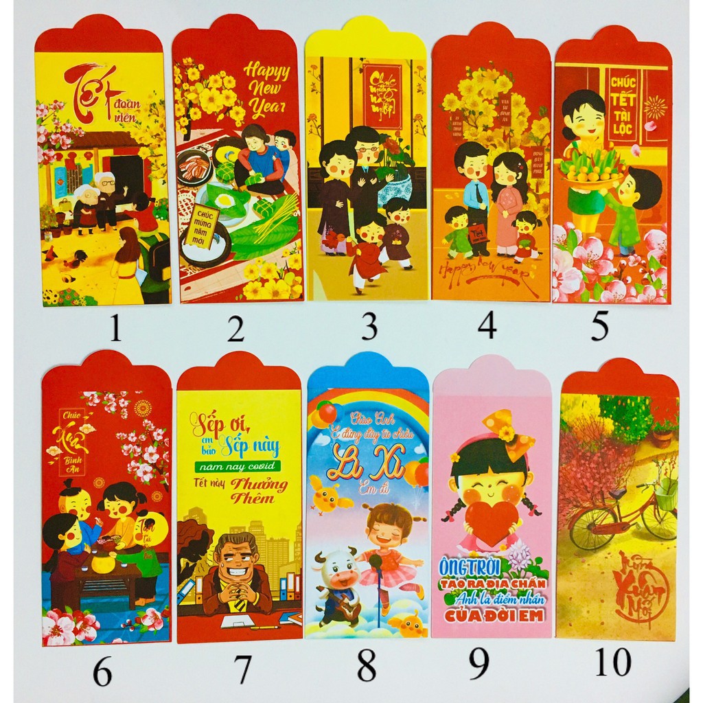 Sỉ 100 bao lì xì nóng nhất tết tân sửu 2021 được chọn cái tặng kèm túi ninong giấy in đẹp cái một