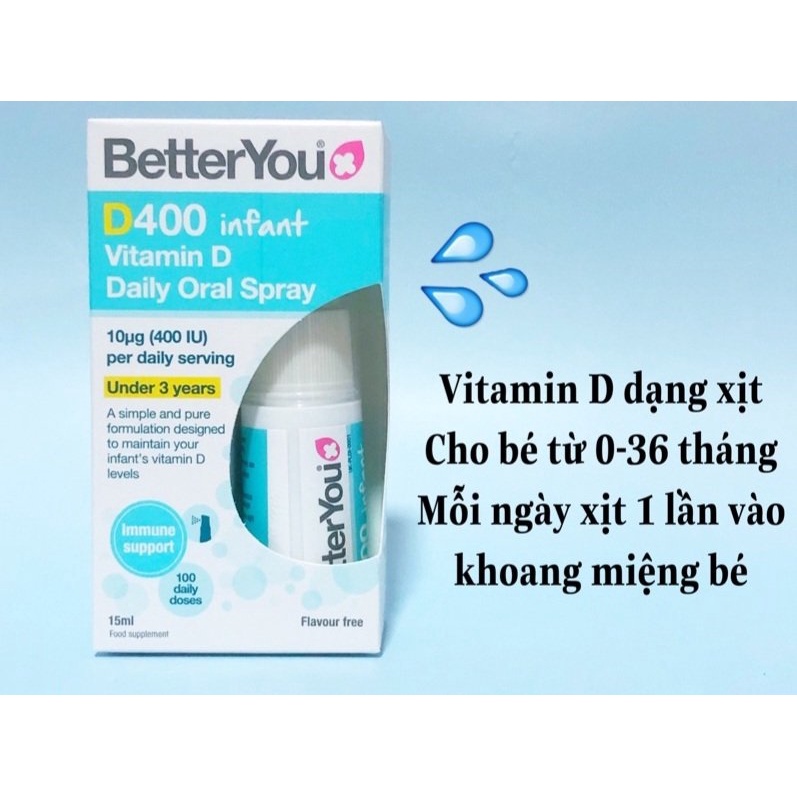 Vitamin D3 400IU dạng xịt - Tăng Cường Hấp Thu Canxi Better You