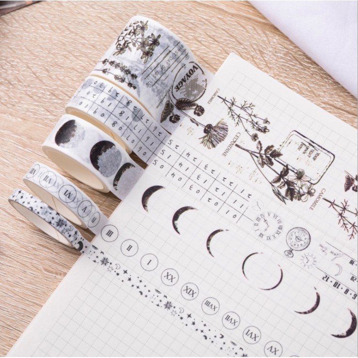 Set 10 Cuộn Băng Keo Washi Tape Màu Pastel Trang Trí Sổ Bullet Journal