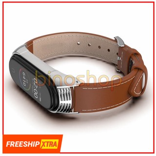 Dây đeo miband 4, miband 3 da bò tf viền vân chính hãng mijobs, dây đeo thay thế mi band 3, mi band 4 da bò mijobs