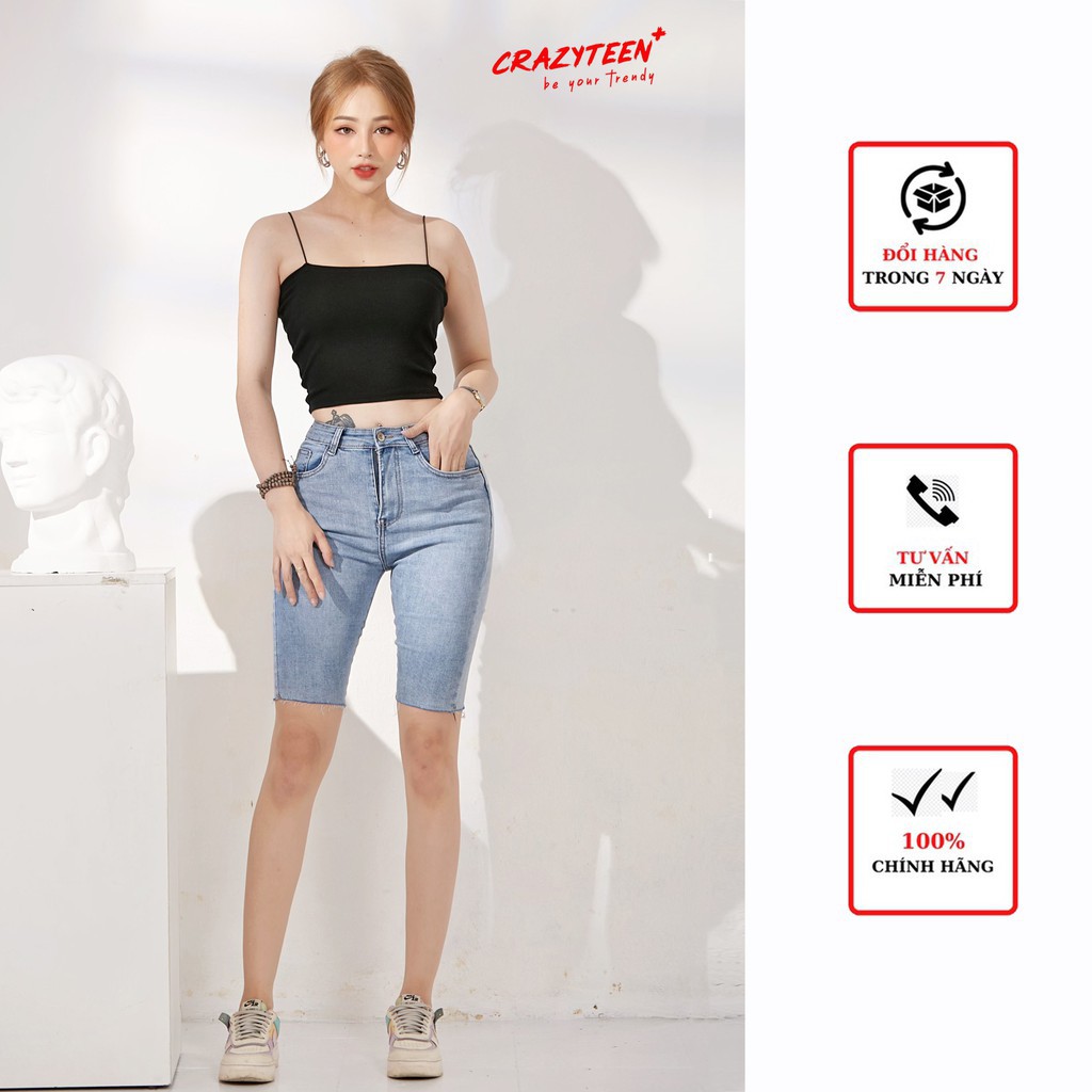 Áo thun hai dây croptop CRAZYTEEN phong cách năng động AT0125