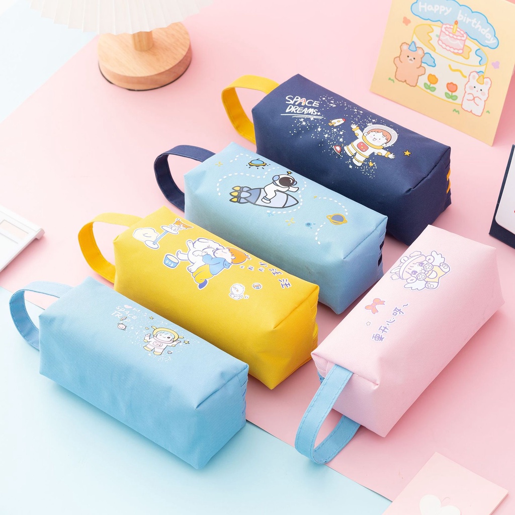 Túi Đựng Bút Chì Bằng Vải Bạt Kẻ Sọc Caro Dung Tích Lớn Đơn Giản Cho Học Sinh Nhân Viên Văn Phòng