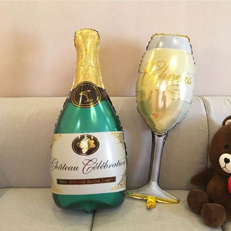 Bóng nhôm cặp chai rượu + ly champagne