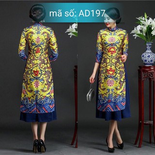 ⚡️ có big size 5XL ⚡️ AD197 Áo Dài Cách Tân CỔ TRỤ HỌA TIẾT THỔ CẨM RỒNG nền đỏ