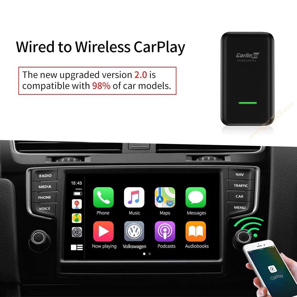 Bộ chuyển đổi Apple Carplay Có Dây Thành Không dây Carlinkit U2W Plus (2021) Mới Nhất Siêu Mượt