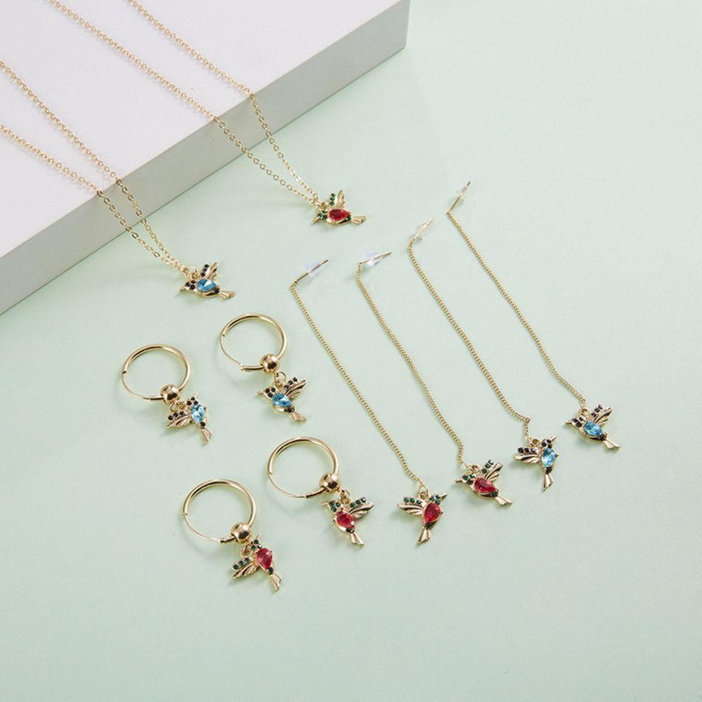 Bông Tai Dáng Dài Phối Tua Rua Hình Động Vật Màu Đỏ / Xanh Dương Phong Cách Vintage