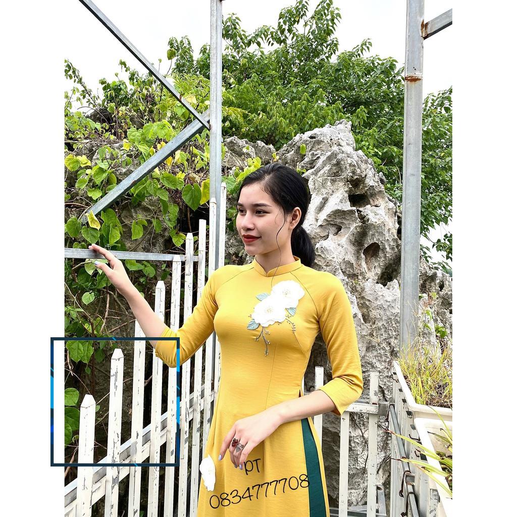 Áo Lụa tây thi thêu hoa hồng , Aó Dài  hàng may sẵn.