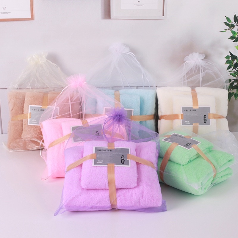 Set 2 khăn tắm lông cừu phong cách Hàn Quốc siêu mền mịn thấm hút nước - Combo 2 khăn tắm và khăn mặt cao cấp xuất Hàn