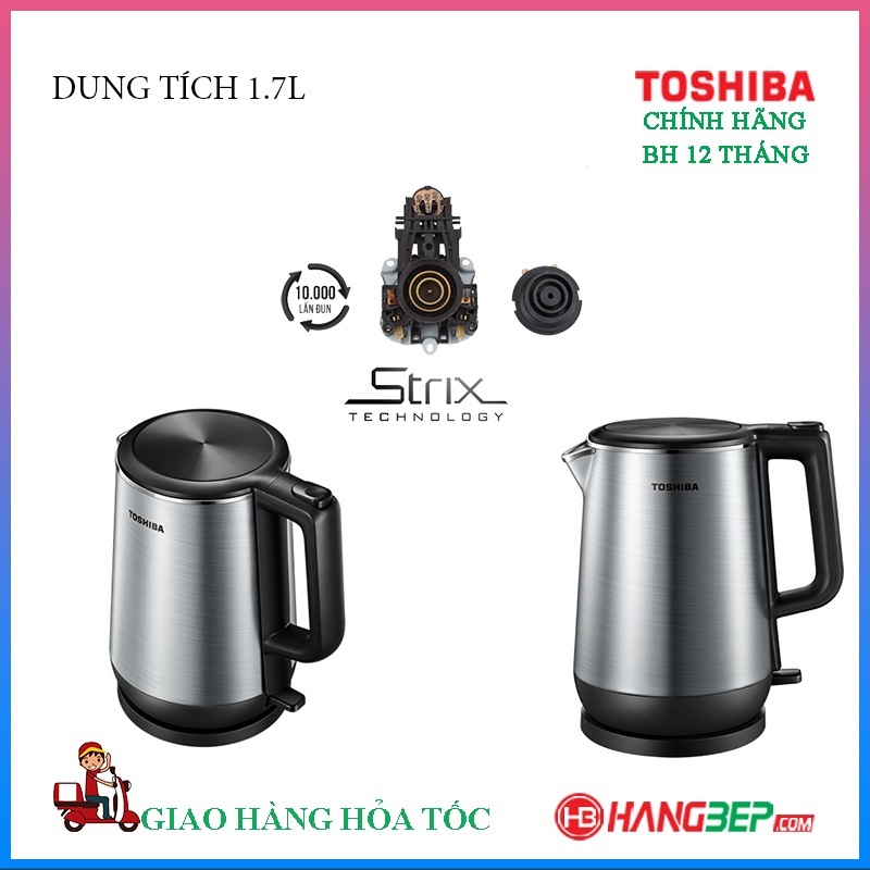 Bình đun nước siêu tốc 1.7 lít Toshiba KT-17DR1NV - Bảo hành chính hãng 12 tháng toàn quốc