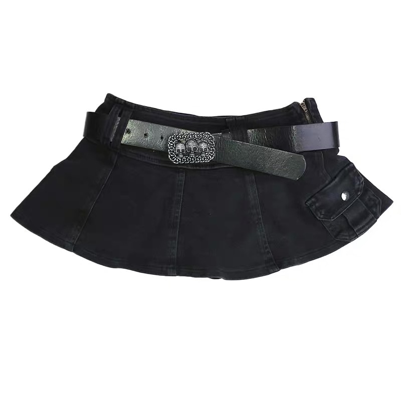 Chân váy jean Mini Phối Thắt Lưng In Hình Đầu Lâu Phong Cách Harajuku Y2k Cá Tính Cho Nữ | BigBuy360 - bigbuy360.vn