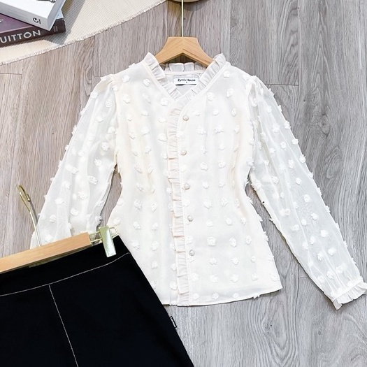 Áo sơ mi nữ cổ tàu họa tiết nổi ZYM'S HOUSE K500