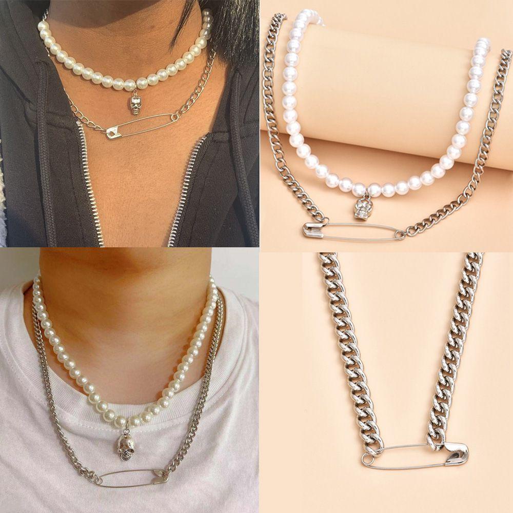 NIUYOU Vòng Cổ Choker Mặt Đầu Lâu Đính Ngọc Trai Thời Trang