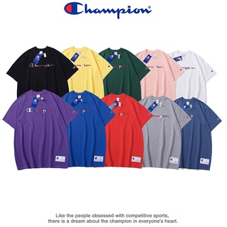 CHAMPION Couples Fashion Cotton Letter Embroidery Short Sleeves T-shirt Summer Unisex