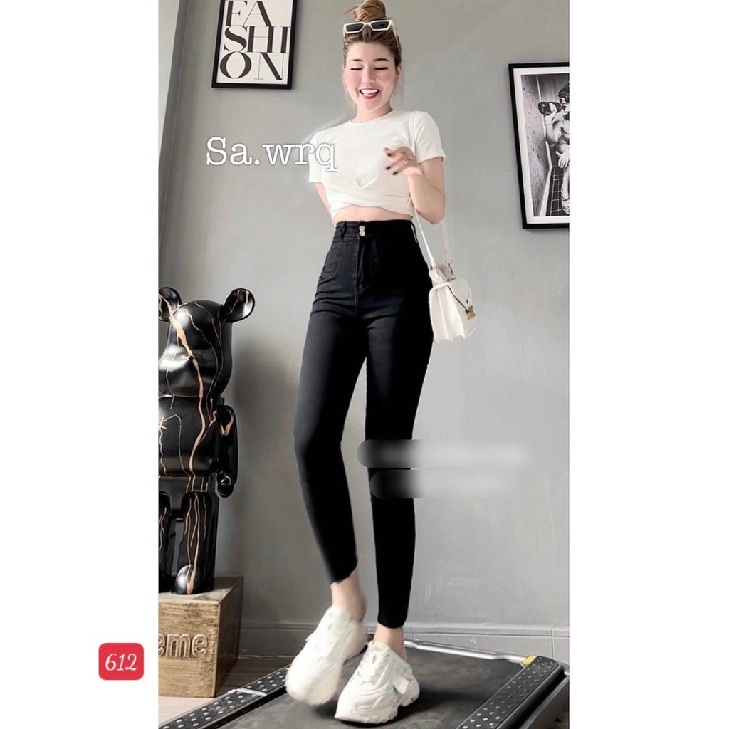 Quần jean nữ đen cao cấp - quần jean nữ 2 cúc lưng cao chất liệu denim co giãn (fom chuẩn shop) Lady-Hn Store88 Ms 612