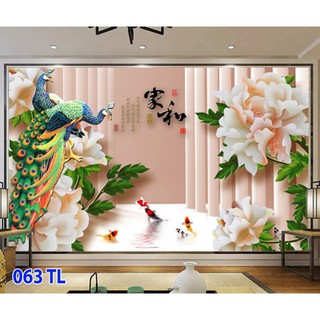 Tranh dán tường 3D phòng khách , Uyên ương(đã tích hợp sẵn keo)