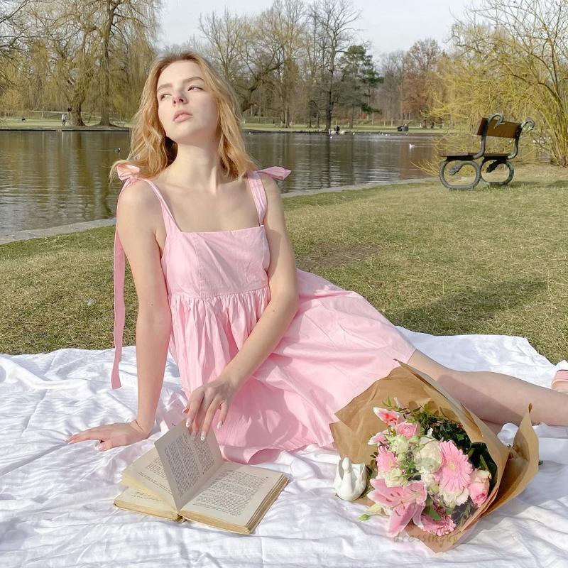 Đầm Hai Dây Màu Sắc Trơn Thời Trang Mùa Hè Xinh Xắn Cho Nữ