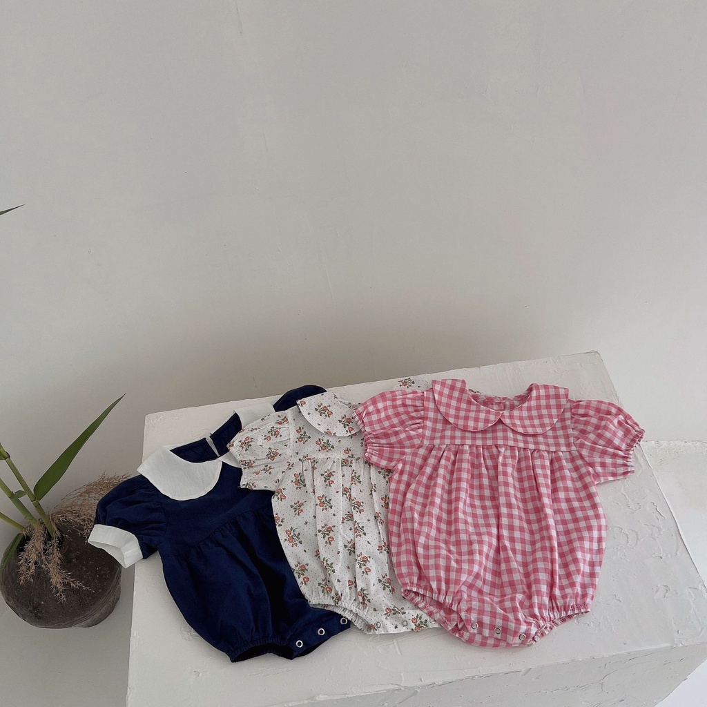 Bộ Áo Liền Quần Tay Ngắn Chất Liệu Cotton In Họa Tiết Hoa Thời Trang Mùa Hè Cho Bé Gái 0-2 Tuổi