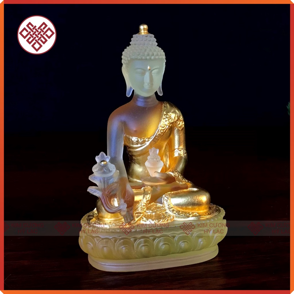Tượng Dược Sư Mật Tông [Kim Cương Hỷ Lạc] Lưu Ly 12Cm Màu Vàng