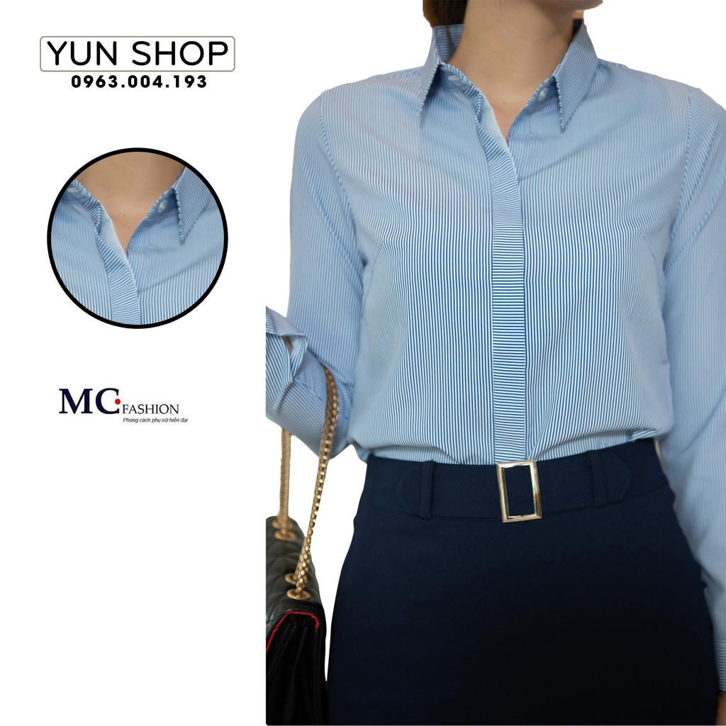 Áo sơ mi công sở dài tay - MC Fashion A0298 màu xanh kẻ tăm