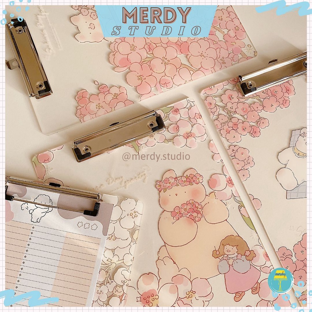 Bìa trình ký kẹp giấy mica trong suốt Sakura Day size A4