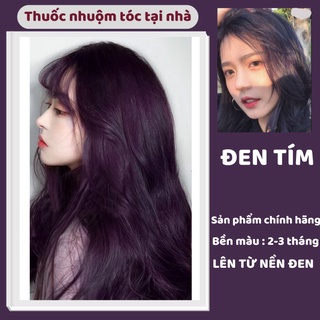 Thuốc nhuộm tóc màu tím đen không tẩy, kem nhuộm tóc tại nhà tặng kèm oxy và găng tay.