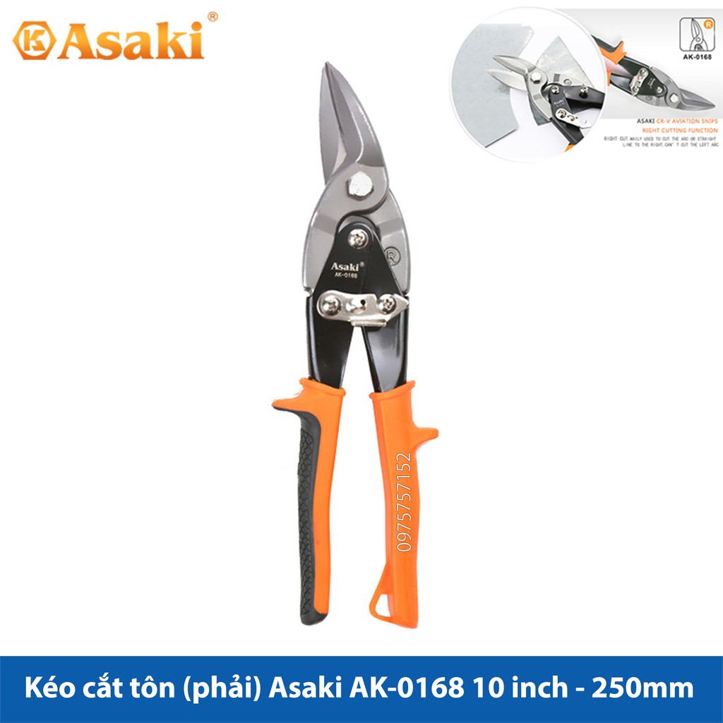 Kéo cắt tôn (tole) mũi cong phải Asaki AK-0168 10 inch/ 250mm