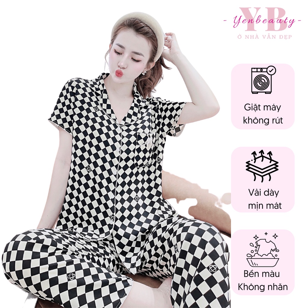 Đồ pijama nữ lụa dài cộc tay cute, đồ bộ pijama nữ dễ thương có bigsize - yenbeauty đồ mặc nhà cao cấp