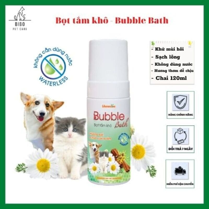 Bọt tắm khô cho chó mèo Bubble Bath 120ml sữa tắm khô khử mùi sạch lông hương quế chiết xuất tơ tằm