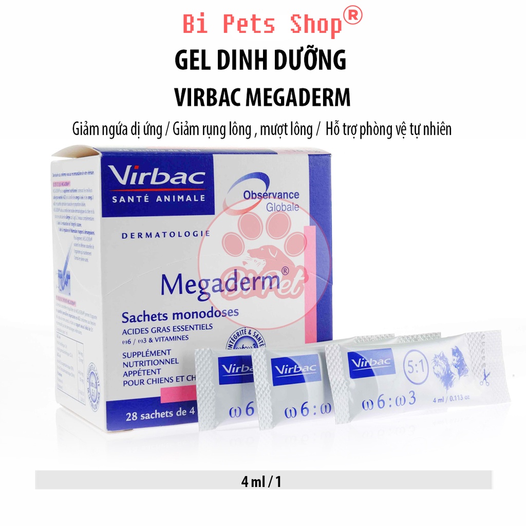 Gel Dinh Dưỡng Cho Mèo - Virbac Megaderm - Giảm Ngứa Dị Ứng , Giảm Rụng Lông , Mượt Lông ( 4ML /1)