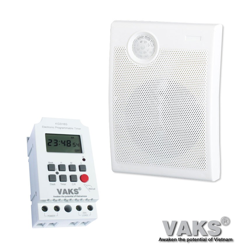 Bộ LOA phát nhạc BÁO GIỜ tự động  VAKS SW28-COMBO, báo giờ làm việc tại cơ quan, công sở, xí nghiệp...