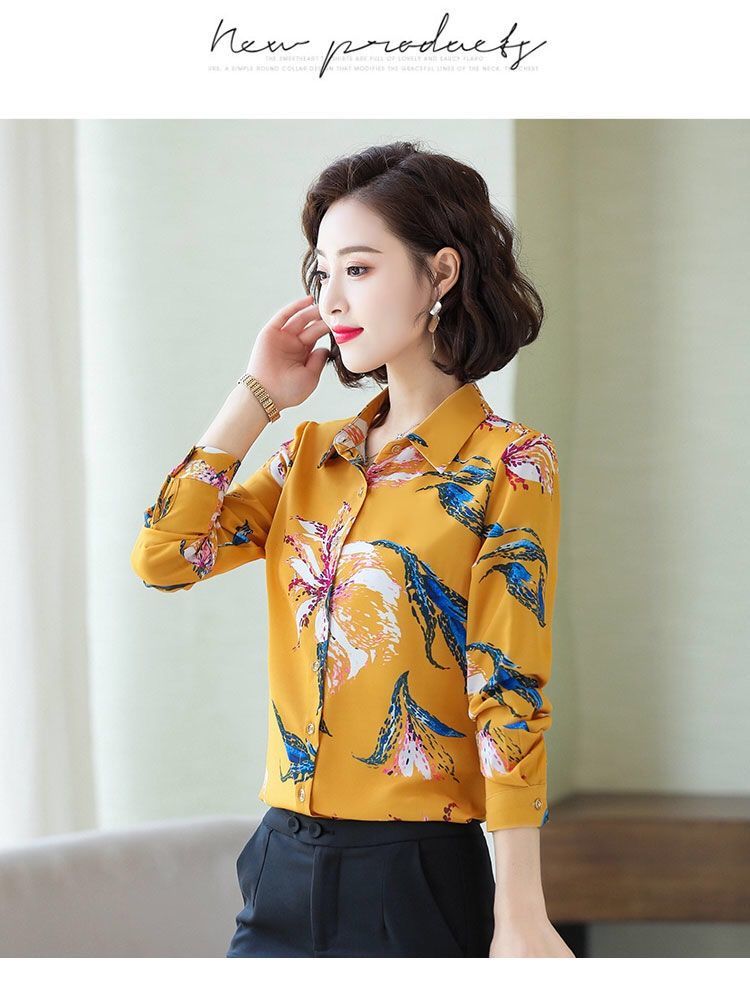 High-End Western Style Chiffon Blouse Women's Long-Sleeved Top2021Spring and Summer New Slimming Temperament Wild Bottoming Shirt for Women