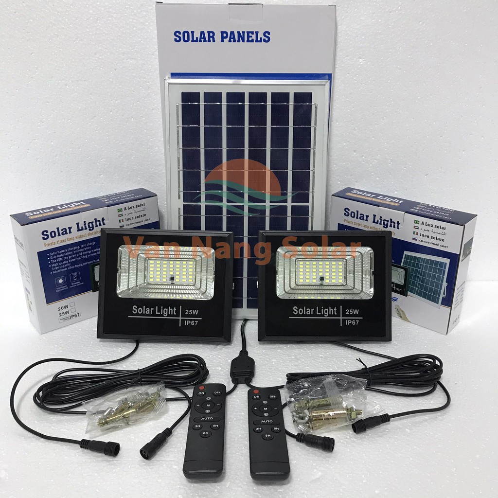 Bộ combo Vạn Năng Solar cực hot 1 tấm pin 2 đèn - Đèn năng lượng mặt trời Vạn Năng Solar 25w