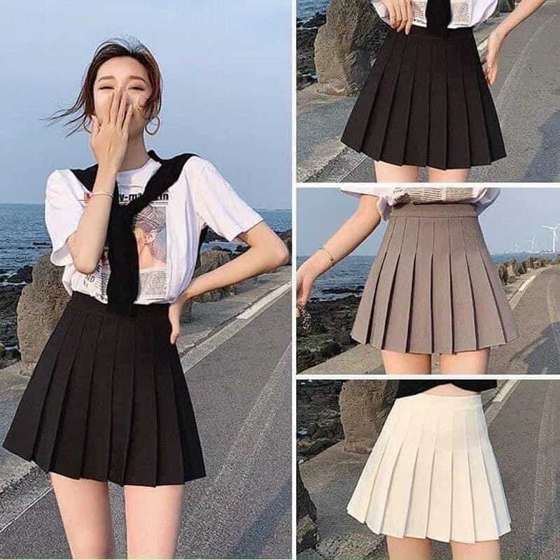 [QUÀ TẶNG LÀ DÂY BUỘC TÓC BẠN NHÉ] Chân váy Tennis lưng cao xếp ly Style Ulzzang có lót trong - Màu Trắng / Đen / Caro