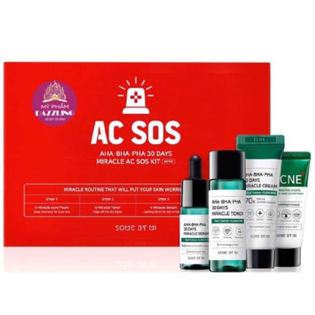 Bộ Kit 4 Sản Phẩm Cho Da Mụn Some By Mi AC SOS AHABHAPHA Miracle Chính Hãng
