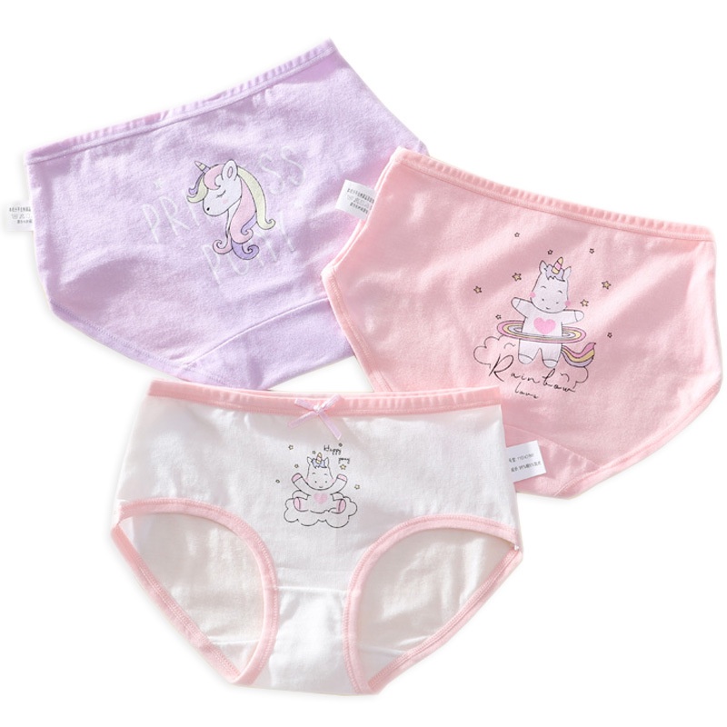 Set 3 quần chip tam giác bé gái, quần lót trẻ em cotton họa tiết dễ thương mềm mịn thoáng mát QL12