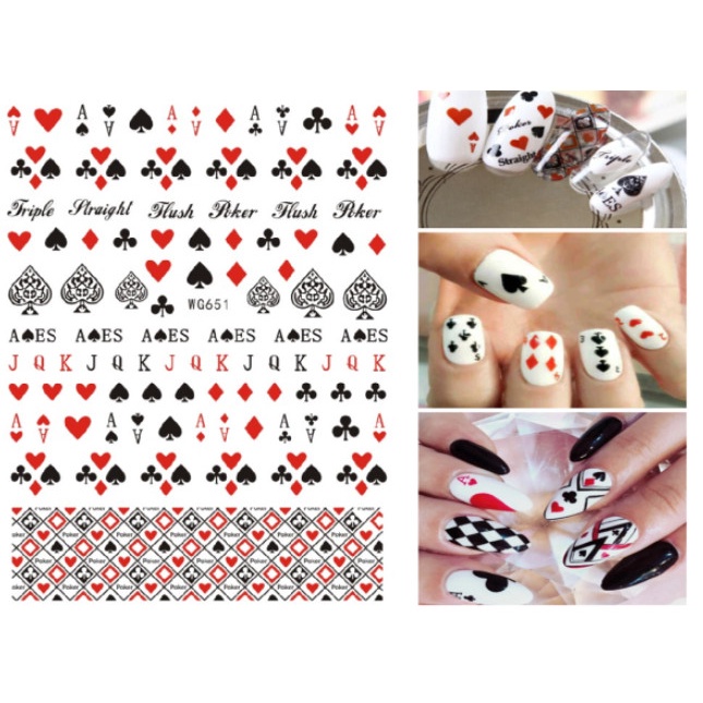 sticker lá bài trang trí nail