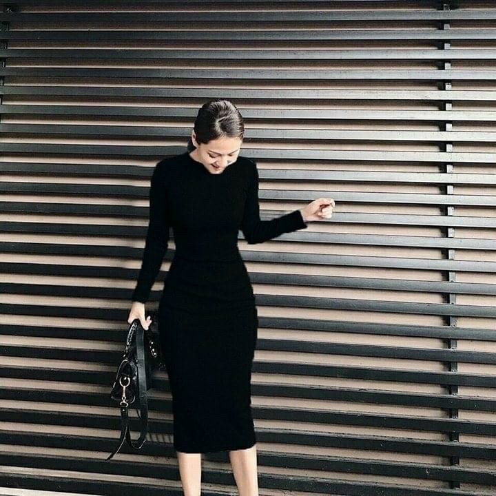 Đầm ôm body dài tay chất thun form dài qua gối cưng xỉu