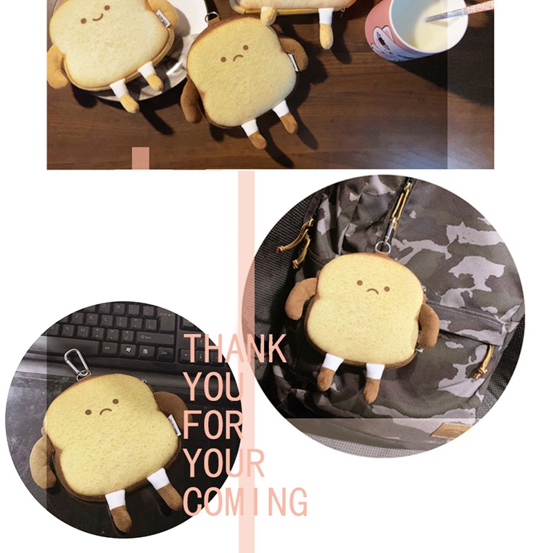 Ví Đựng Tiền Xu Mini Hình Bánh Mì Nhồi Bông Dễ Thương Cho Bé Gái