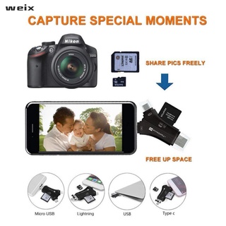 Đầu đọc thẻ nhớ SD & Micro SD/USB 4 trong 1 cho iPhone iPad Mac & Android
