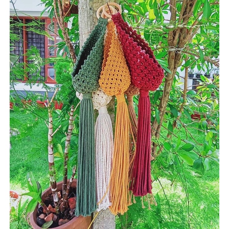Rổ treo vật dụng macrame trang trí rổ treo tường